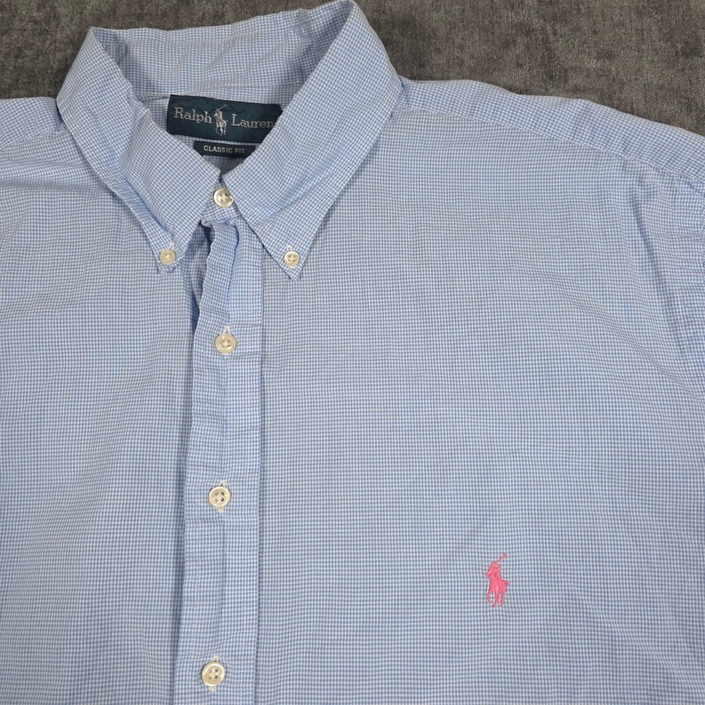 Ralph Lauren Mens 2XLT Tall Blue Gingham Short Sleeve Button Down Shirt Classic